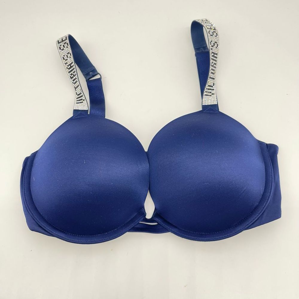 Victorias Secret Very Sexy Navy Blue Push Up Bra Sequin Shiny Strap 32DD - Picture 2 of 3